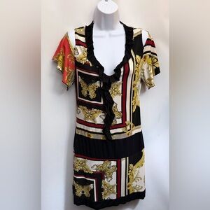 VTG JOHN GALLIANO Made In France Dress XS S 1 EU34 Ruffles Knee Baroque Stretch